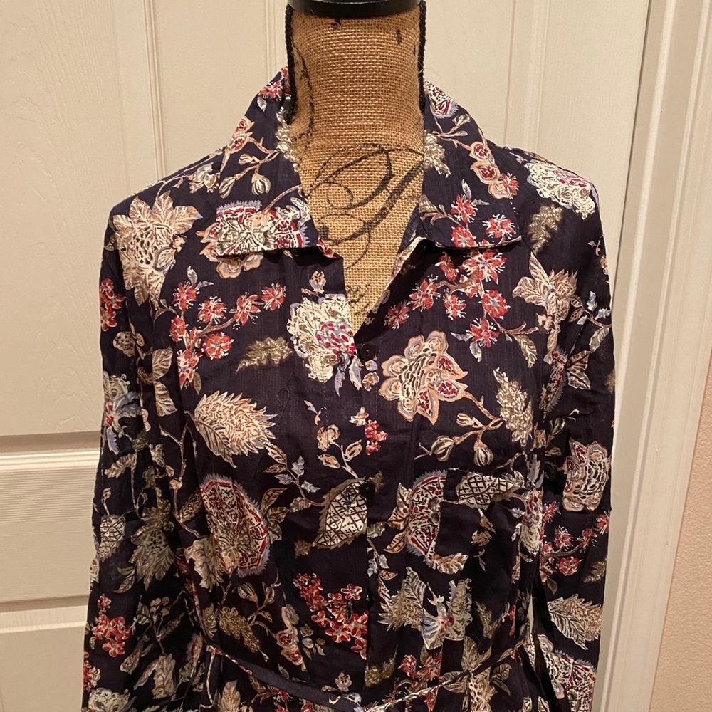 Floral printed collared midi dress with ti… - Picture 2 of 11